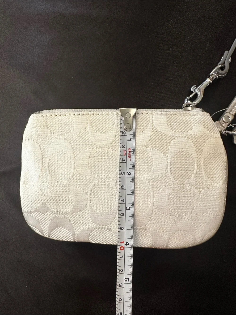 COACH Cream Signature Wristlet with Silver Trim - Picture 7 of 10